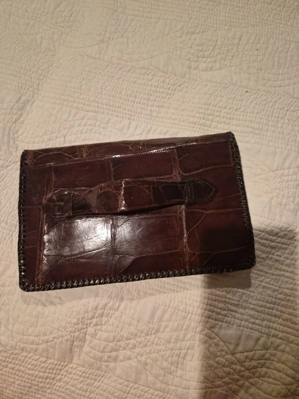 VTG 1950s Genuine Alligator Skin Hand Laced Clutch Purse United-Carr Snap 9x6